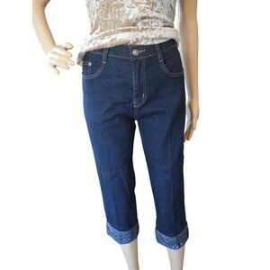 Vintage y2k  Cos Jeans Capris Denim Womens Size 4 Embroidered Floral Cuffs Pocke
